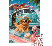 Chien Flamant Van 1000 Pièces Mini Puzzle pour Famille Relaxant | 38x26cm Papier Décor Maison Coupe Précise Cadeau Anniversaire Détente