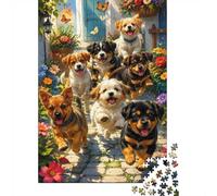 Chien Fleur Jardin Puzzle, 1000 Pcs Jeu D'intérieur Adulte | 52x38cm Réduction Du Stress, Décoration D'art À La Maison, Exercice Cérébral, Carton, Cadeau D'anniversaire