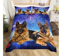Chien Galaxy Housse de Couette 3D Berger Allemand Imprimé Chien Parure de Lit 240x260cm Chic Bleu Violet Ciel Étoilé pour Garçons Filles Ados Mignon Pet Chiot Animal Parure Housse de Couette Soft