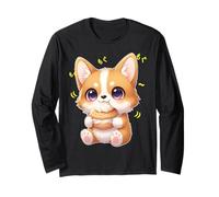 Chien Gallois Amusant et Amusant de Kawaii Chibi Corgi Munching Manche Longue