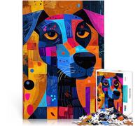 Chien géométrique expressionniste - 4 Art canin Abstrait Vibrant Puzzles de 1000 pièces pour Adolescents Analyse et logique Idées Cadeaux 38x26cm