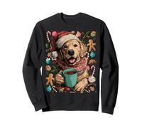 Chien Golden Retriever avec Bonnet Père Noël et Biscuits Sweatshirt