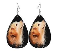 Chien Golden Retriever Avec Papillon Femme Boucles D'Oreilles Faux Cuir Pendantes Dangle
