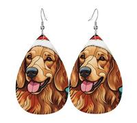 Chien Golden Retriever En Vitrail Femme Boucles D'Oreilles Faux Cuir Pendantes Dangle