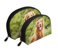 Chien Golden Retriever, Trousse de Maquillage Coquille Femme Petit Porte-Monnaie Trousse de Toilette Trousse à cosmétiques 2 pièces