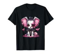 Chien gothique effrayant avec nœuds Emo et chauve-souris rose T-Shirt