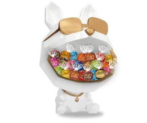 Chien Gourmand LINDOR | Vide Poche Blanc Garni d'un Assortiment de 20 chocolats LINDT aux Saveurs Originales et Exclusives | Coffret Original à Offrir