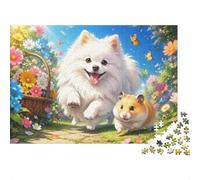 Chien Hamster Fleurs Puzzle, 1000 Pièces Jeu D'intérieur Adulte | 70x50cm Amateurs D'art, Cadeau D'anniversaire, Carton, Calme L'humeur, Assemblage Facile