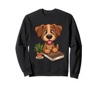 Chien Heureux avec Livre et Plante Illustration Sweatshirt