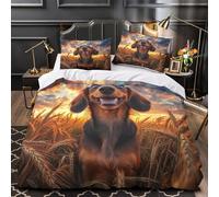 Chien heureux dans un champ Impression 3D 3 pièces housse de lit style coucher de soleil vibrant housse de couette microfibre doux respirant pour garçons adolescents femmes Super king（260x220cm）