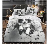 chien heureux qui court Impression 3D 3 pièces housse de couette style artistique noir et blanc housse de courtepointe microfibre doux fermeture éclair pour bébés enfants hommes Double（200x200cm）