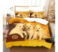 Chien Housse de Couette 140x200 Parures de Lit 1 Personne Imprimé 3D Microfibre Douce Animaux et Animaux de Compagnie Mignons Housses Couette avec 2 Taies d'oreiller et Fermeture Éclair i.5966