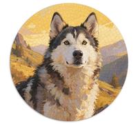 Chien Husky 1000 Pièces Puzzle Convient Aux Adultes Et Aux Enfants Jeu D'Intelligence Pets Mignons Puzzle Rond Classiques Bricolage pour Enfants Décompression Et Cadeau (67.5x67.5cm)