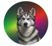Chien Husky 1000 Pièces Puzzle Convient Aux Adultes Et Aux Enfants Jeu D'Intelligence Pets Mignons Puzzle Rond Classiques DIY Décoration pour Enfants Cadeau (67.5x67.5cm)