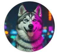 Chien Husky 1000 Pièces Puzzle Convient Aux Adultes Et Aux Enfants Jeu D'Intelligence Pets Mignons Puzzle Rond Décoration Moderne DIY pour Enfants Décompression Et Cadeau (67.5x67.5cm)
