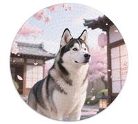 Chien Husky 1000 Pièces Puzzle Convient Aux Adultes Et Aux Enfants Jeu D'Intelligence Pets Mignons Puzzle Rond Décoration Moderne Bricolage Décoration pour Enfants Cadeau (67.5x67.5cm)