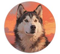 Chien Husky 1000 Pièces Puzzle Intelligence Pets Mignons Puzzle Rond Classiques DIY Jeu Cadeau Unique (67.5x67.5cm)