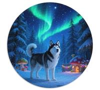 Chien Husky 1000 Pièces Puzzle Intelligence Pets Mignons Puzzle Rond Classiques DIY pour Enfants Décompression Et Cadeau (67.5x67.5cm)