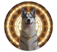 Chien Husky 1000 Pièces Puzzle Intelligence Pets Mignons Puzzle Rond Décoration Moderne Bricolage Décoration pour Enfants Cadeau (67.5x67.5cm)
