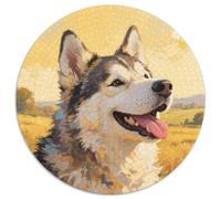Chien Husky 1000 Pièces Puzzle Intelligence Pets Mignons Puzzle Rond Décoration Moderne DIY Jeu Cadeau Unique (67.5x67.5cm)