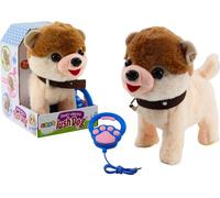 Chien interactif en laisse court, danse, chante, blanc et beige