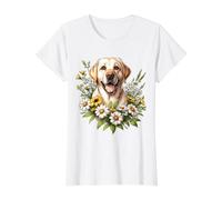 Chien Labrador Jaune Summer Daisy Wildflowers T-Shirt Graphique avec Valeur, Femme, Blanc, S