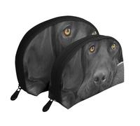 Chien Labrador Noir, Trousse de Maquillage Coquille Femme Petit Porte-Monnaie Trousse de Toilette Trousse à cosmétiques 2 pièces