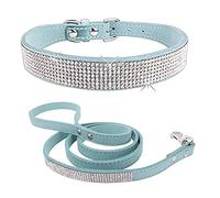 Chien Laisses de Collier de Strass, Cristal de Diamant Collieres pour Chat | Matériel: PU, en Cuir synthétique Doux, avec Paillette Strass Luxe Diamant Cristal Princesse Fantaisie