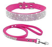 Chien Laisses de Collier de Strass, Cristal de Diamant Collieres pour Chat | Matériel: PU, en Cuir synthétique Doux, avec Paillette Strass Luxe Diamant Cristal Princesse Fantaisie