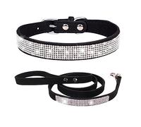 Chien Laisses de Collier de Strass, Cristal de Diamant Collieres pour Chat | Matériel: PU, en Cuir synthétique Doux, avec Paillette Strass Luxe Diamant Cristal Princesse Fantaisie