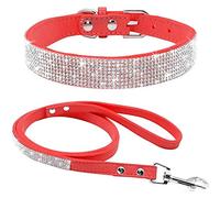 Chien Laisses de Collier de Strass, Cristal de Diamant Collieres pour Chat | Matériel: PU, en Cuir synthétique Doux, avec Paillette Strass Luxe Diamant Cristal Princesse Fantaisie