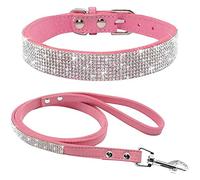 Chien Laisses de Collier de Strass, Cristal de Diamant Collieres pour Chat | Matériel: PU, en Cuir synthétique Doux, avec Paillette Strass Luxe Diamant Cristal Princesse Fantaisie