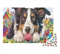 Chien léchant Boule Rouge Puzzles 1000 Pieces Picture Puzzles Pet for Adults Décoration Murale Tableau Décoratif 38x26cm/1000pcs