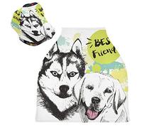 Chien Loup Blanc Amis Housse de Canopée pour Poussette,Siège de Voiture pour Bébé Dais Siège Auto Couverture D'Allaitement Pare-Soleil Respirant Extensible pour Bébé