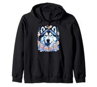 Chien malamute d'Alaska entouré de myosotis Sweat à Capuche