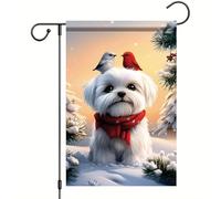 Chien Maltais Avec Une Écharpe Rouge Garden Flag Décoratif Bannière Résistant Aux Intempéries Drapeau De Jardin Pour Mur Bar Maison 30X45Cm
