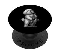 Chien maltais jouant du saxophone jazz musique amoureux des chiens PopSockets PopGrip Adhésif
