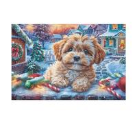 Chien Maltais Noël Hiver Maison Chaud Décontracté Puzzle 1000 Pièces pour Adultes Amusant Stimulant Et Engageant Parfait pour Famille Et Amis Ou Hobby （75x50cm）