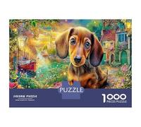 Chien Mignon 1000 Pièce Dachshund Villes Carton Robuste Puzzle Classique pour Adultes Enfants Difficile Décompression Décoration Murale 52x38cm/1000pcs