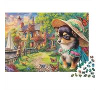 Chien Mignon 1000 Piece Recycled Cardboard Family Chapeau Pet Art Puzzle Party Game Holiday Activity Gift Idea Brain Training for Family Puzzle Lovers 38x26cm/1000pcs