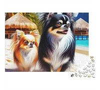 Chien Mignon 1000 pièces Puzzle Cadeau pour Adultes, Deux Chihuahuas sur Une Plage Tropicale, épais Robuste Haute qualité Difficile Anti-Stress 70x50cm/1000pcs