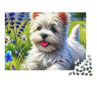Chien Mignon 1000 pièces Puzzle Cadeau pour Adultes, West Highland Terrier dans Un Jardin de Lavande, épais Robuste Haute qualité Difficile Anti-Stress 70x50cm/1000pcs