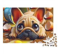 Chien Mignon 1000 pièces Puzzle pour Adultes, Bouledogue français avec Chaos d'œuf cassé, Difficile épais Robuste Vibrant Anti-Stress Jeu Familial 70x50cm/1000pcs