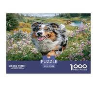 Chien Mignon 1000pcs Border Collie Courant dans Les Fleurs. Jeu Familial Amusant et Stimulant. Idée Cadeau. 52x38 cm/1000pcs