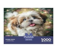 Chien Mignon 1000pcs Shih Tzu haletant avec des Fleurs. Jeu Familial Amusant et Stimulant. Idée Cadeau. 70x50 cm/1000pcs