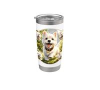 Chien mignon amusant West Highland White joue dans la nature Gobelet isotherme en acier inoxydable double paroi