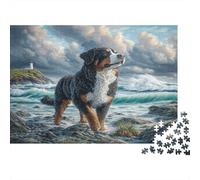 Chien Mignon Carton Bouvier Bernois sur Une Rive rocheuse Puzzle Classique Activité relaxante familiale 52x38cm/1000 pièces