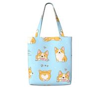 Chien mignon Corgi Kawaii，Sacs d'épicerie réutilisables, sacs fourre-tout de grande capacité, sac à bandoulière en toile