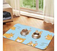 Chien Mignon Corgi Kawaii,Tapis d'alimentation pour Animaux de Compagnie, Sets de Table en Cuir PU pour Chats et Chiens,40x60cm