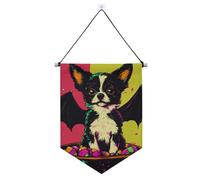 Chien mignon d'Halloween avec ailes de chauve-souris Memphis Bannière à suspendre avec tige télescopique Décorations de fête à suspendre pour l'intérieur et l'extérieur